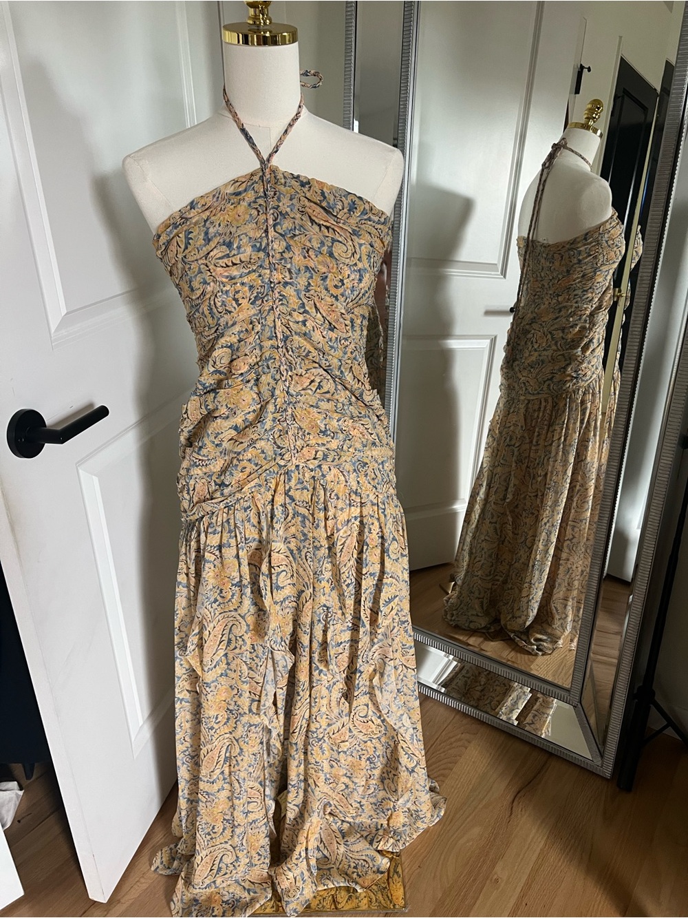 Veronica Beard Yellow Paisley Lucine Halter Silk Maxi Dress - Picture 2 of 6